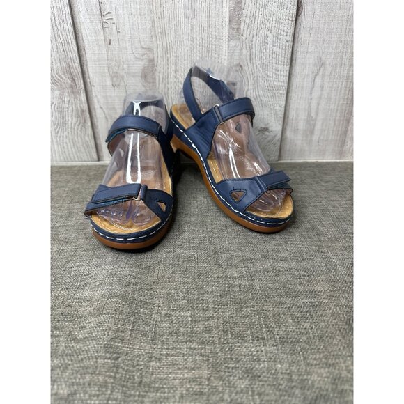 Womens Sz 7 Navy Blue Open Toe Sandals With Adjustable Straps & Cushioned Soles - Picture 1 of 6